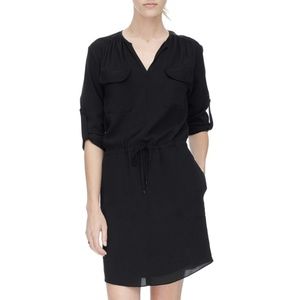 Black Silk Long Sleeve Shirtdress- with Pockets!